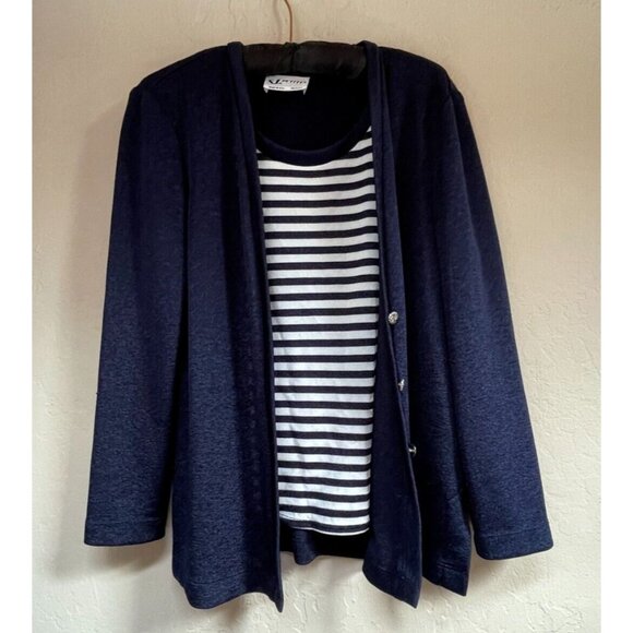 S.L. Petites Womens 10P Striped Knit Sweater Cardigan Blue Casual Lightweight - Picture 1 of 8
